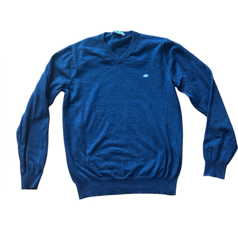 V-Neck 100% Merino Wool Sweater in Navy Blue by Southern Tide Men’s Medium